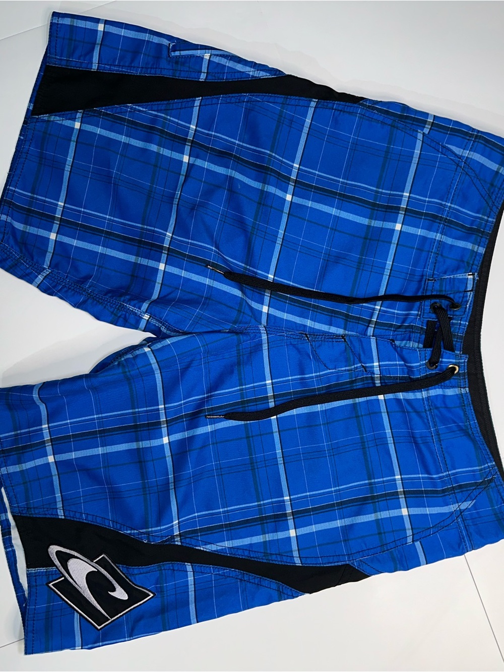 O'Neill Blue Plaid Boardshorts with Black Trim